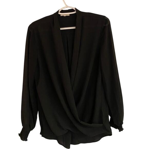 Pilone Black Long Sleeve Drape Front Blouse Size M - Picture 3 of 7